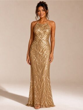 Aidan Mattox | Dresses | Aidan Mattox Gold Sequin Gown | Poshmark